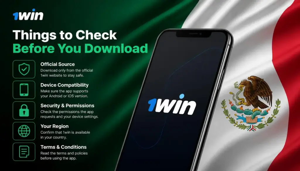 Ilustración de aplicación móvil de 1win para México: conditions